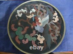 Very Fine Antique Meiji Period Japanese Rooster Cloisonne Charger Plate 14,25