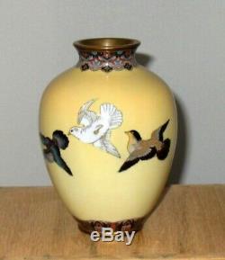 Very Fine Early Meiji Japanese Cloisonne Enamel Vase with Pigeons Excellent