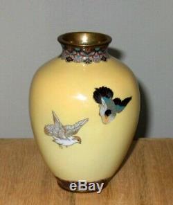 Very Fine Early Meiji Japanese Cloisonne Enamel Vase with Pigeons Excellent