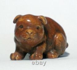 Very Fine Ferberge-like Japanese Netsuke of a Bear Cub-like Puppy Dog, Signed