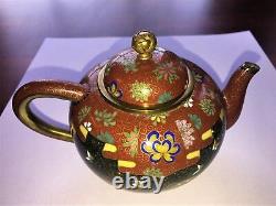Very Fine Japanese Cloisonne Enamel Teapot With Butterflies Meiji