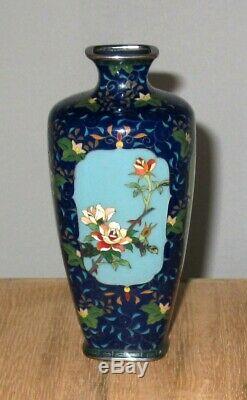 Very Fine Japanese Cloisonne Silver Wire Enamel Panel Vase By Ando Silver Rims