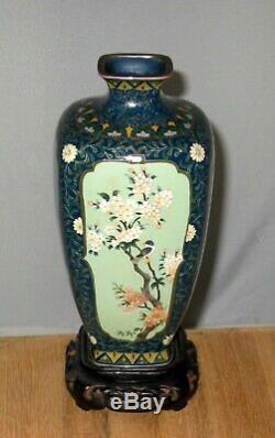 Very Fine Japanese Cloisonne Silver Wire Enamel Panel Vase By Inaba Silver