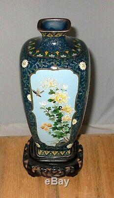 Very Fine Japanese Cloisonne Silver Wire Enamel Panel Vase By Inaba Silver