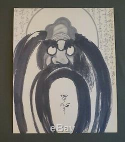 Very Fine Japanese Zen Sumi Ink Hand Painting Dalma Calligraphy Signed ChopStamp