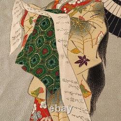 Very Fine S. Antique 1940's Japanese Silk Geisha Scarf Japonisme Chinoiserie