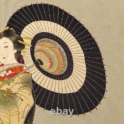Very Fine S. Antique 1940's Japanese Silk Geisha Scarf Japonisme Chinoiserie