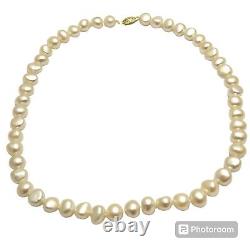 Vintage 1950s Japanese Cultured Pearl Chocker Necklace 14k Yellow Gold