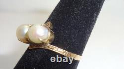 Vintage Antique Akoya Japanese Pearl 14K Bypass Style Ring Size 6.5