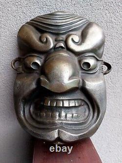 Vintage Antique, Fine Art Japanese Metal Mask Fierce God Heavy and Big Wall Mask