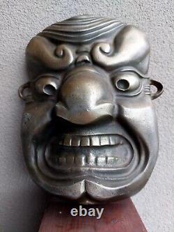 Vintage Antique, Fine Art Japanese Metal Mask Fierce God Heavy and Big Wall Mask