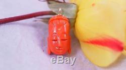 Vintage Antique Japanese Momo Red Coral KWAN YIN buddha PENDENT with 14K Gold