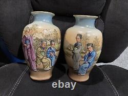 Vintage Collectable Japanese Hand Painted Signed China Vase Geishas Fine Art
