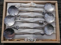 Vintage Japanese 950 Fine Silver Boxed Set of 6 Figural Demitasse Spoon's