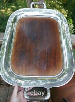 Vintage Japanese 970 Fine Silver & Wood Large Tea Tray
