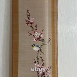 Vintage Japanese Art Gorgeous Fine Bamboo Hand Painting Hanging Scroll -Sakura