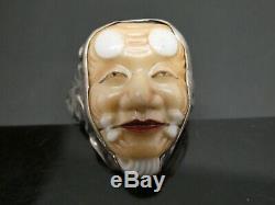 Vintage Japanese Netsuke Okina Noh Mask Sterling 925 Antique Porcelain Sz. 6.5