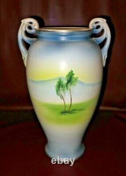 Vintage Large Miako Hand Painted Fine Japanese Nippon Beaded Porcelain Urn Vase