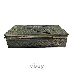 Vintage Old Antique Fine Embossed Nice Japanese Zinc Cigarette Box, JAPAN