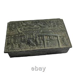 Vintage Old Antique Fine Embossed Nice Japanese Zinc Cigarette Box, JAPAN