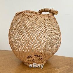 Vintage antique Japanese Ikebana fine woven Lantern decor basket Japan