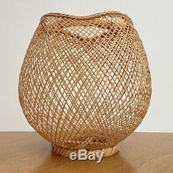 Vintage antique Japanese Ikebana fine woven Lantern decor basket Japan