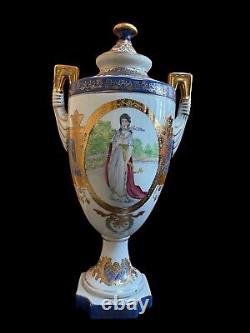 Vtg Fine Satsuma Large Gilded Japanese Vase urn Gold white Jar Greek Women